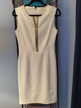 Gizia Sleeveless White Sheath Dress with Gold Zip-size 38 (US 2-4)